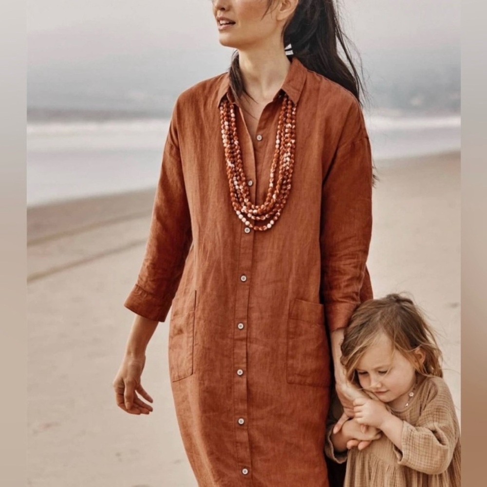 J. Jill Rust Button-Front Midi Shirt Dress